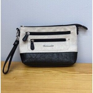 Stone & Co Leather Wristlet Clutch Purse Black Ivory